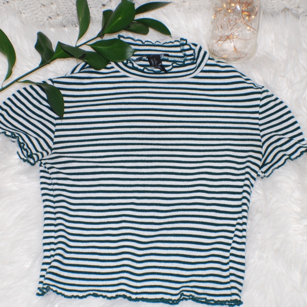 green and white striped turtle neck